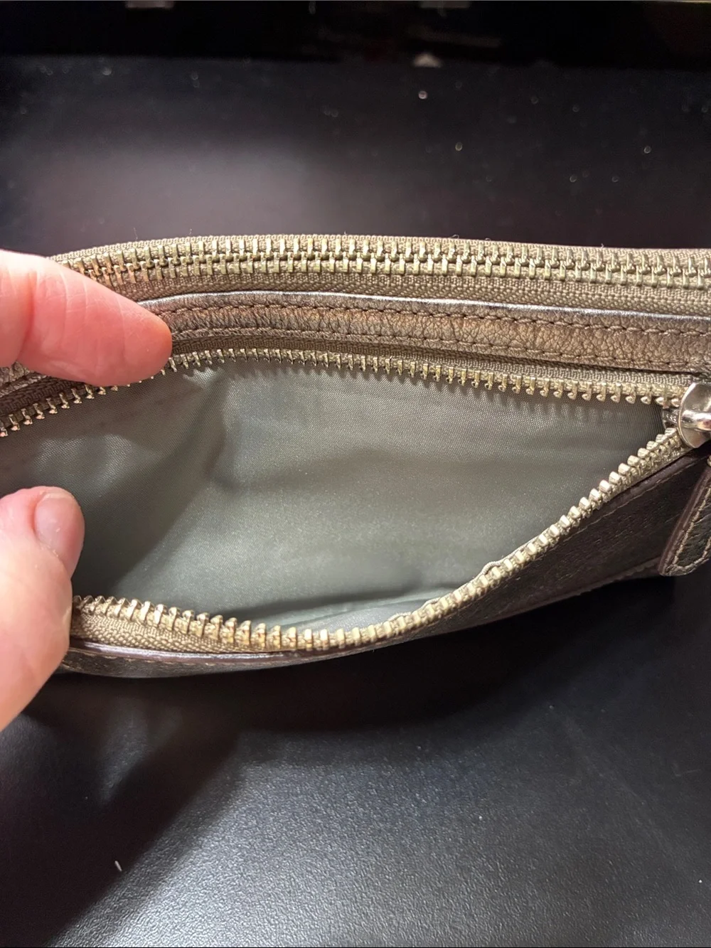 Coach Metallic Taupe Leather Wristlet